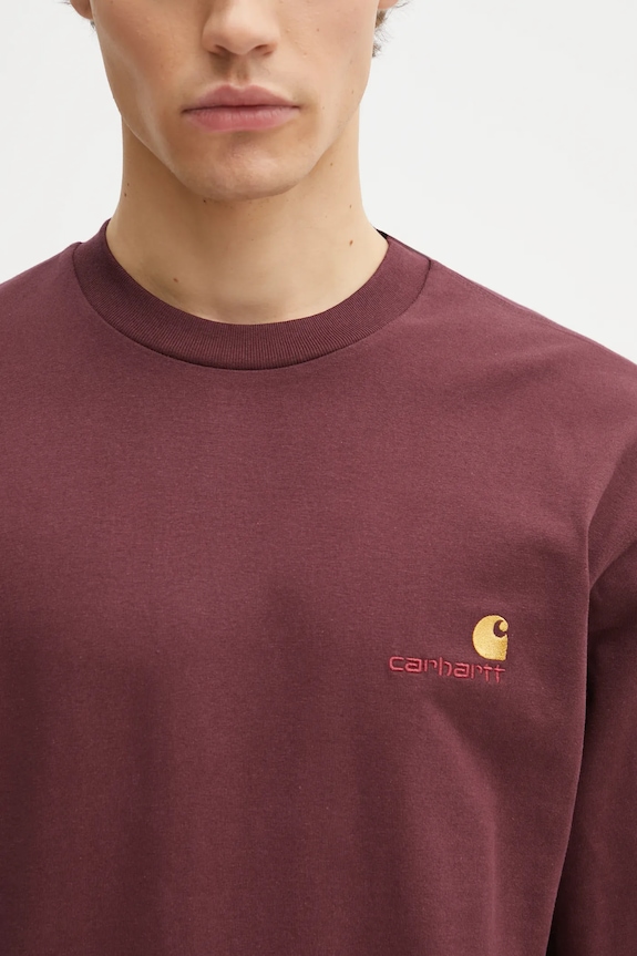 Carhartt WIP cotton longsleeve top L/S American Script T-Shirt maroon I029955.33KXX