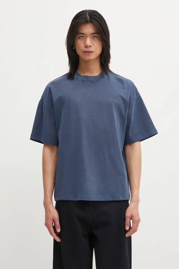 Хлопковая футболка Carhartt WIP S/S Benton T-Shirt гладкий голубой I035590.VQGD