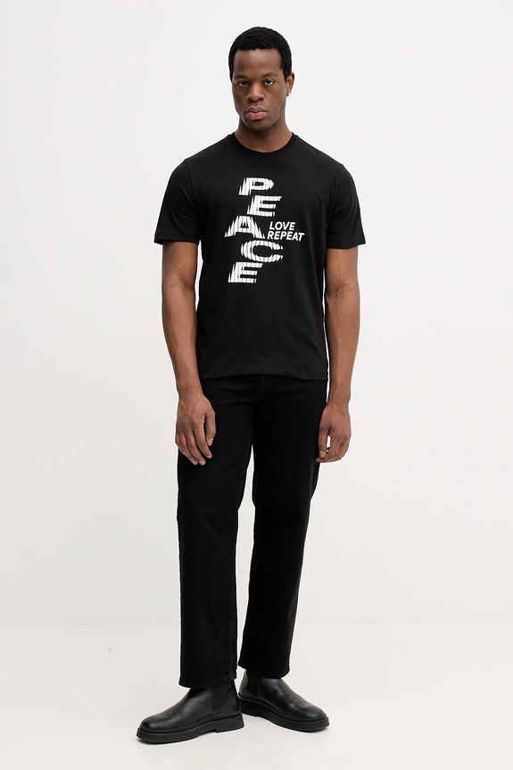 Βαμβακερό μπλουζάκι United Colors of Benetton 3MI5U10BD μαύρο AW25