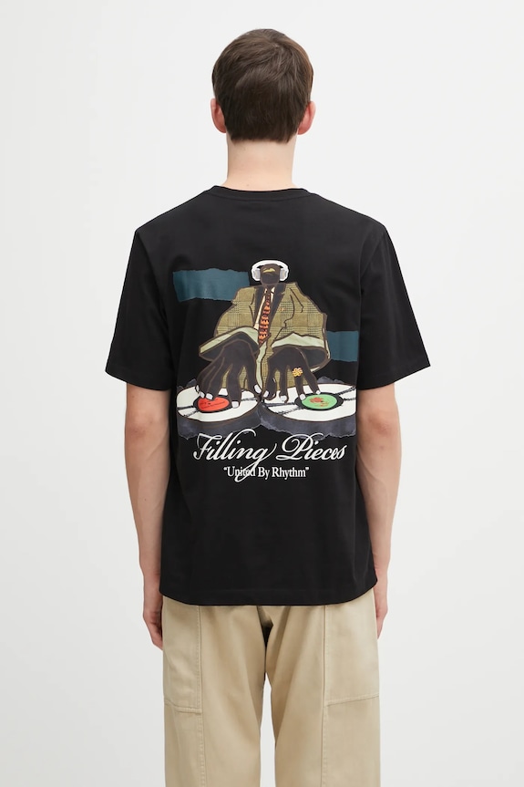 Бавовняна футболка Filling Pieces T-shirt DJ надрук чорний 422520500241