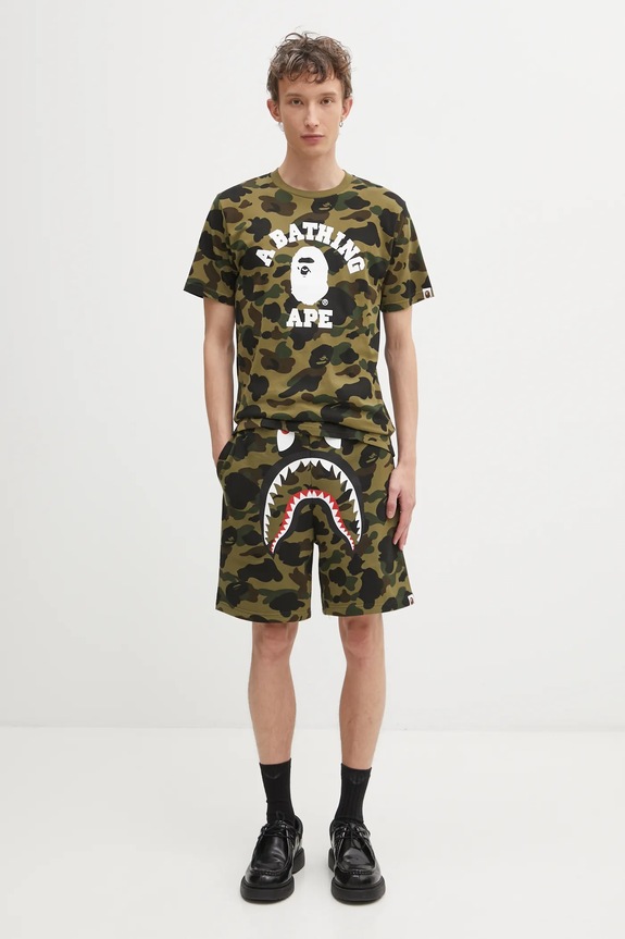 Хлопковая футболка A Bathing Ape Camo College 001CSL301010M зелёный