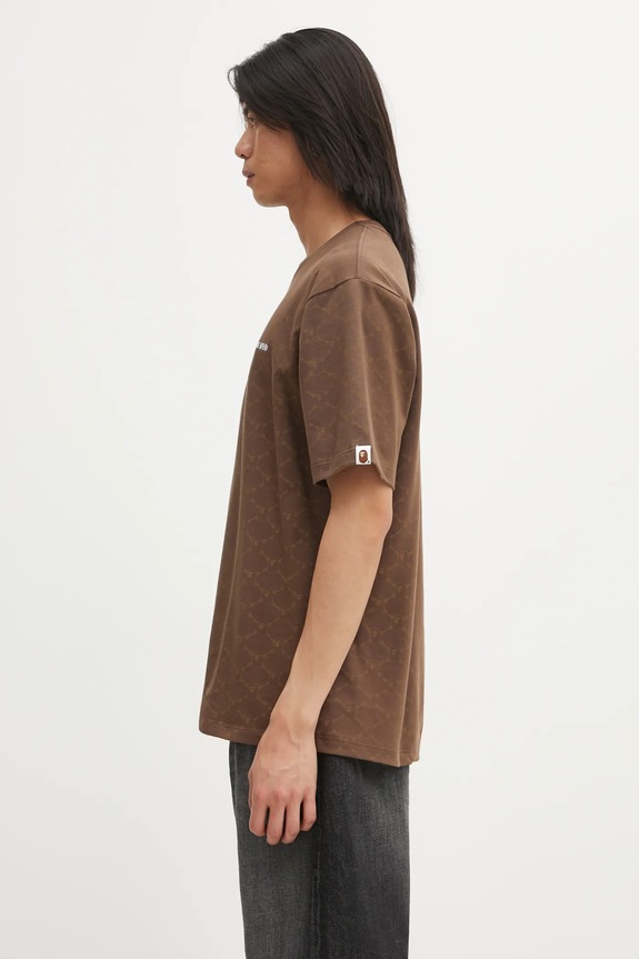 Хлопковая футболка A Bathing Ape College Monogram Logo 001CSL301316M коричневый AW25