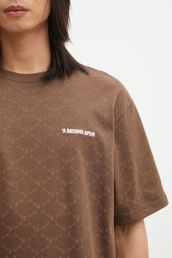 Хлопковая футболка A Bathing Ape College Monogram Logo коричневый 001CSL301316M