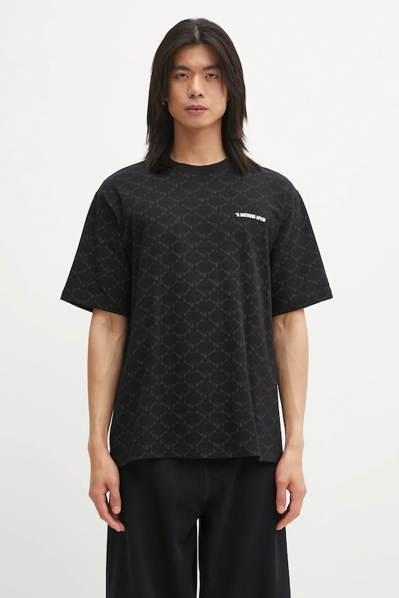 Бавовняна футболка A Bathing Ape College Monogram Logo візерунок чорний 001CSL301316M