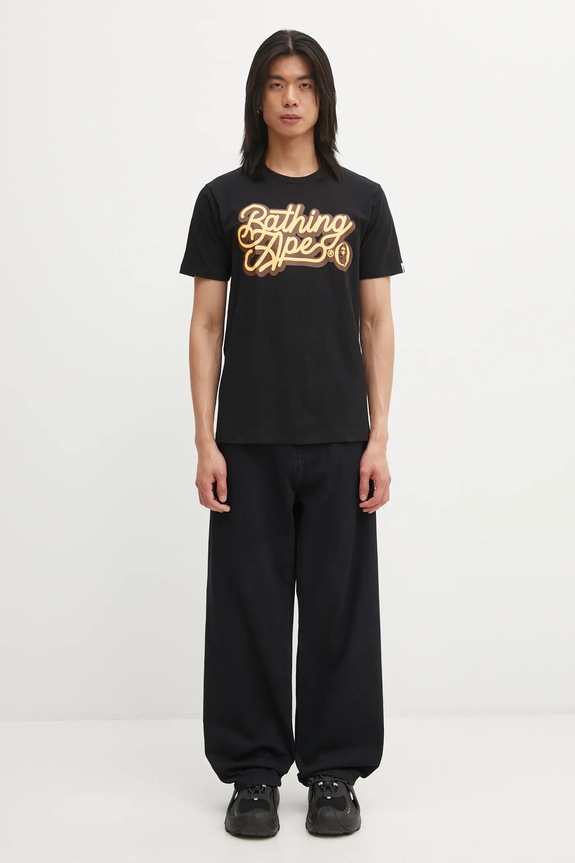 A Bathing Ape cotton t-shirt Script Logo 001TEL301055M black