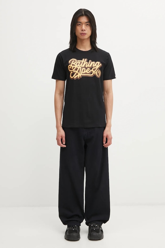 A Bathing Ape cotton t-shirt Script Logo 001TEL301055M black