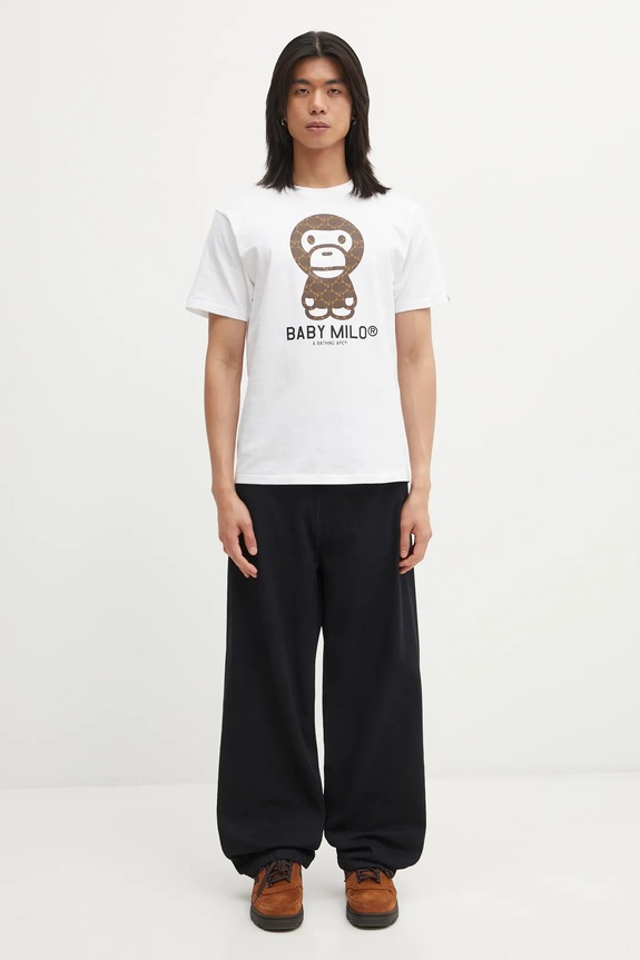 Хлопковая футболка A Bathing Ape College Monogram Baby Milo 002TEL301008M белый