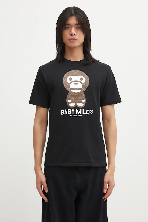 A Bathing Ape cotton t-shirt College Monogram Baby Milo cotton black 002TEL301008M