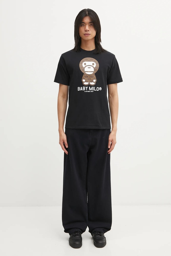 A Bathing Ape cotton t-shirt College Monogram Baby Milo 002TEL301008M black