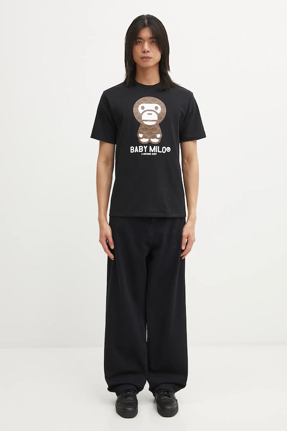 A Bathing Ape cotton t-shirt College Monogram Baby Milo 002TEL301008M black