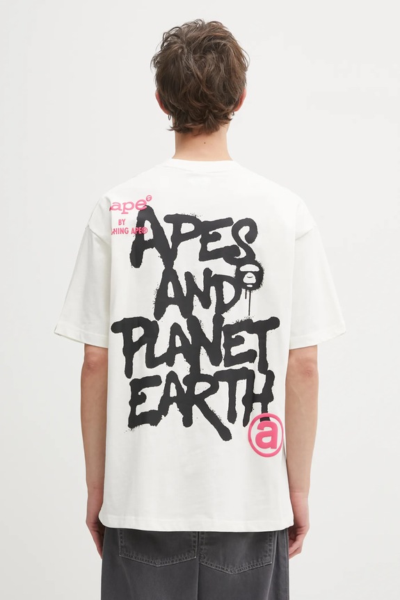 AAPE t-shirt bawełniany Basic nadruk beżowy AAPTEM1644XXO