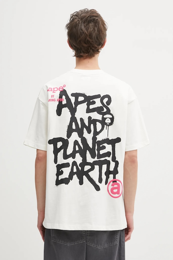 AAPE t-shirt bawełniany Basic nadruk beżowy AAPTEM1644XXO