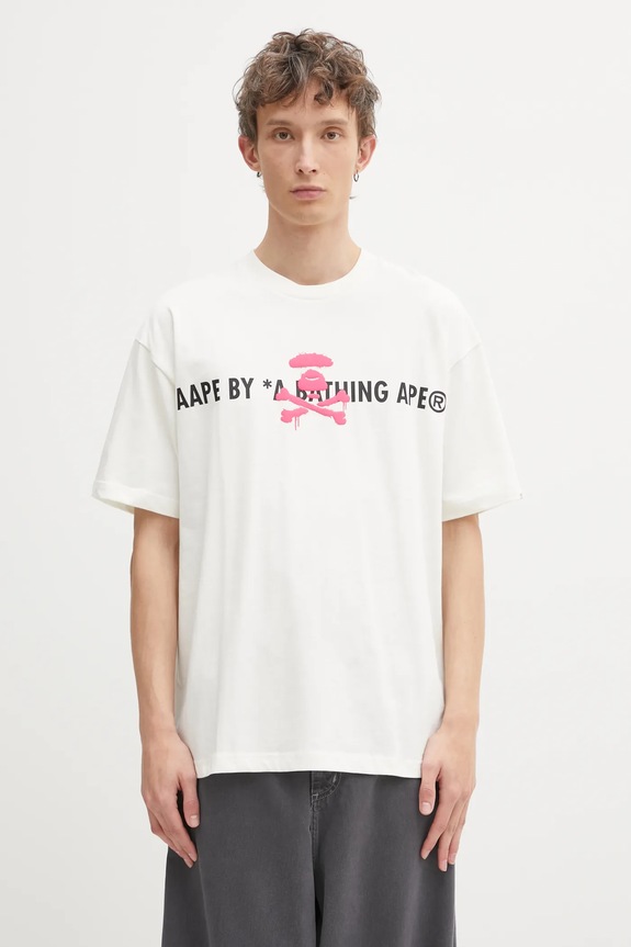Odzież AAPE t-shirt bawełniany Basic AAPTEM1644XXO beżowy