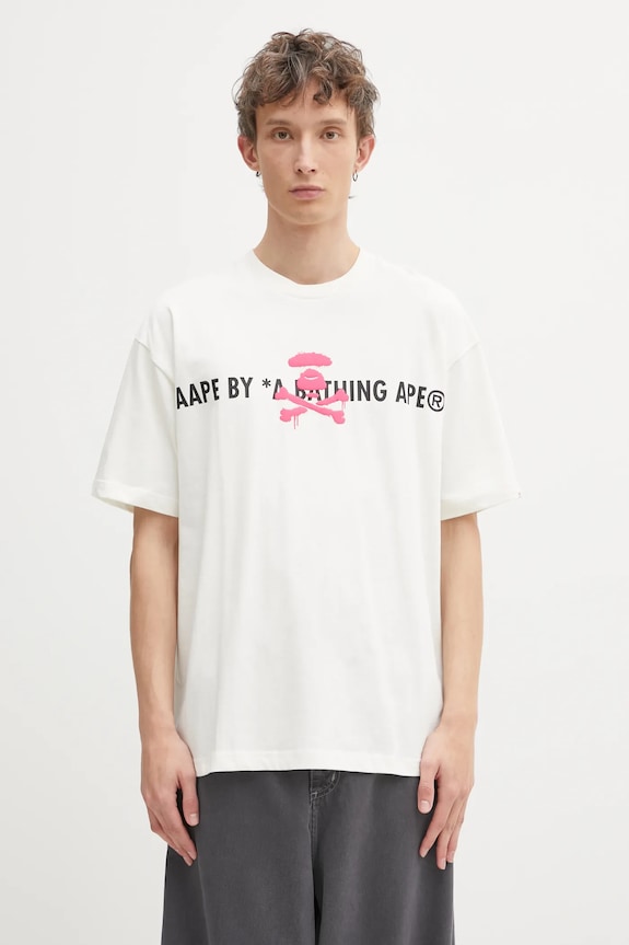 Odzież AAPE t-shirt bawełniany Basic AAPTEM1644XXO beżowy