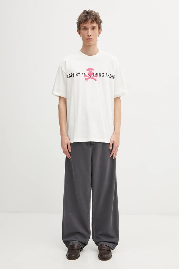 AAPE t-shirt bawełniany Basic AAPTEM1644XXO beżowy