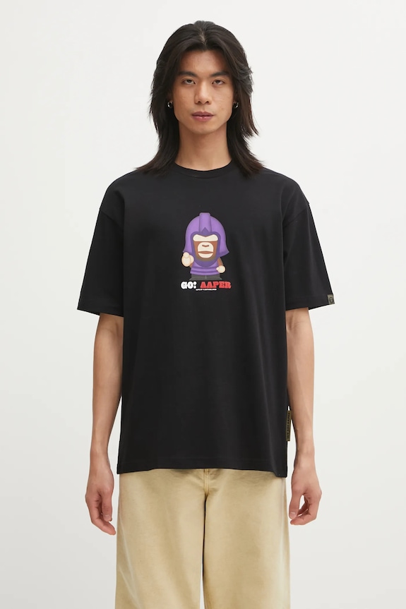 AAPE t-shirt bawełniany Theme Aaper nadruk czarny AAPTEM1719XXP