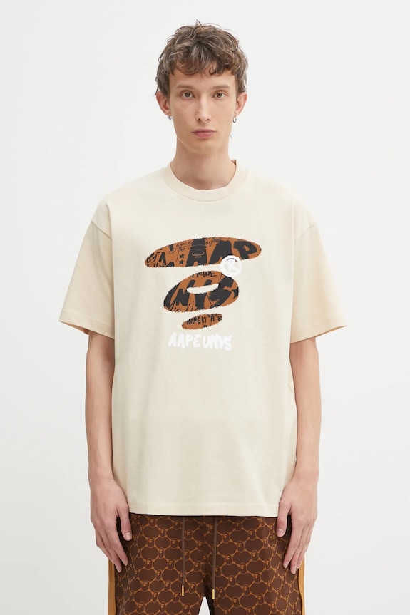 AAPE t-shirt bawełniany Theme Main nadruk beżowy AAPTEM1753XXP
