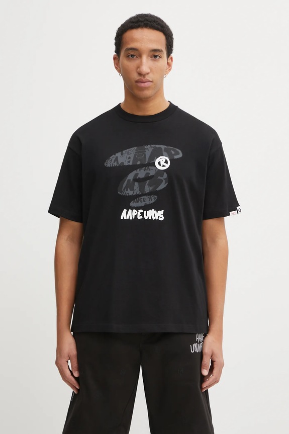 Bavlněné tričko AAPE Theme Main regular černá AAPTEM1753XXP