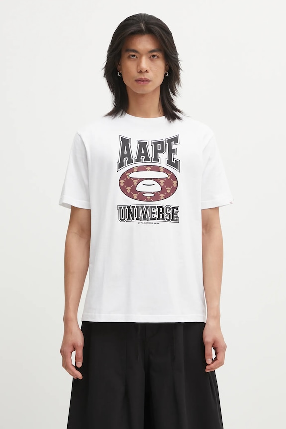 AAPE t-shirt bawełniany Basic nadruk biały AAPTEM1731XXP