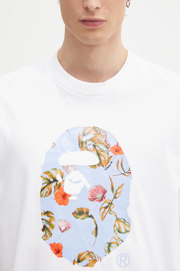 A Bathing Ape cotton t-shirt Vacation Pattern APE Head white 1L30110335