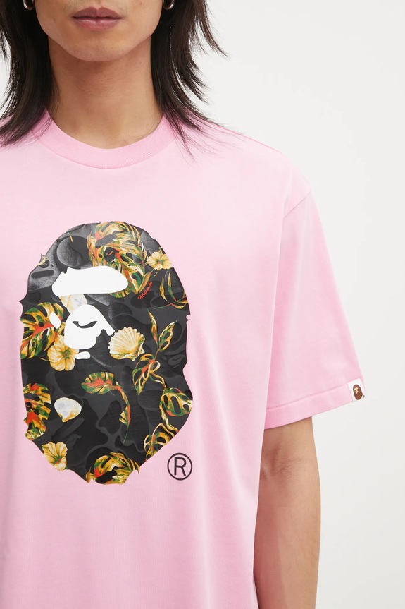 A Bathing Ape cotton t-shirt Vacation Pattern APE Head pink 1L30110335