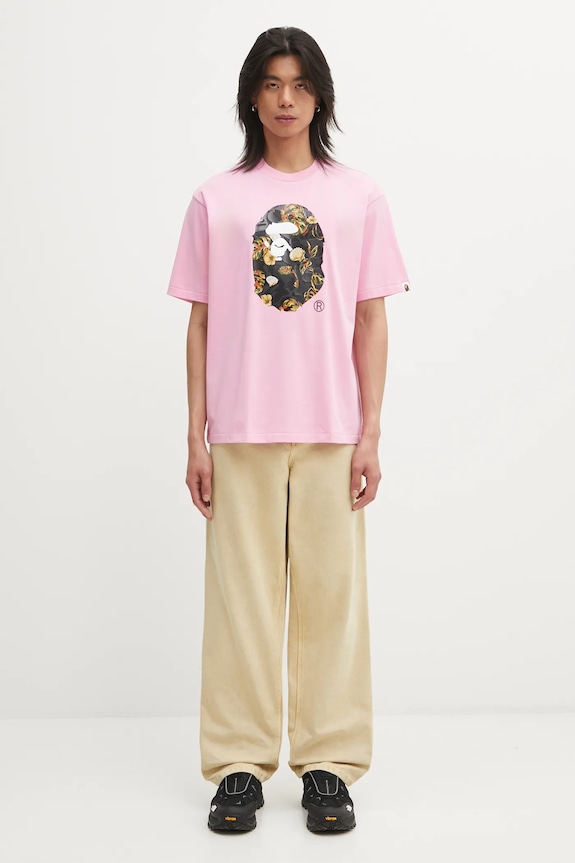 A Bathing Ape cotton t-shirt Vacation Pattern APE Head 1L30110335 pink