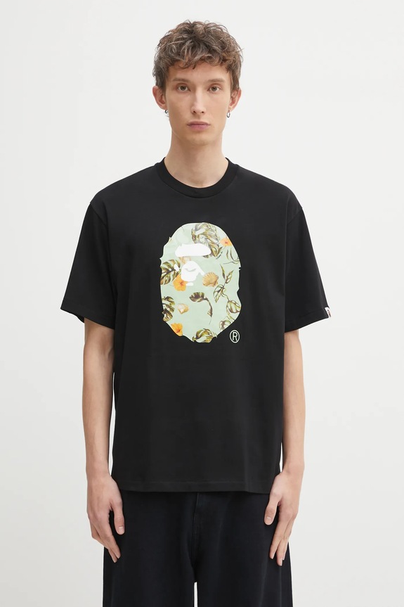 A Bathing Ape tricou din bumbac Vacation Pattern APE Head print negru 1L30110335