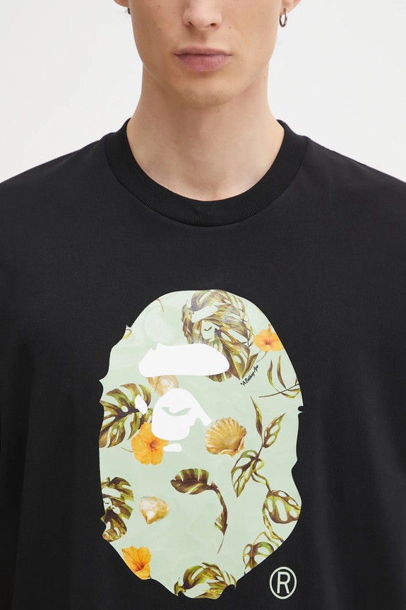 A Bathing Ape tricou din bumbac Vacation Pattern APE Head negru 1L30110335