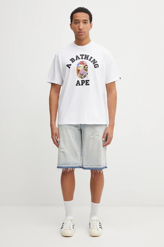 Bavlněné tričko A Bathing Ape Multi Logo College 1L30110358 bílá