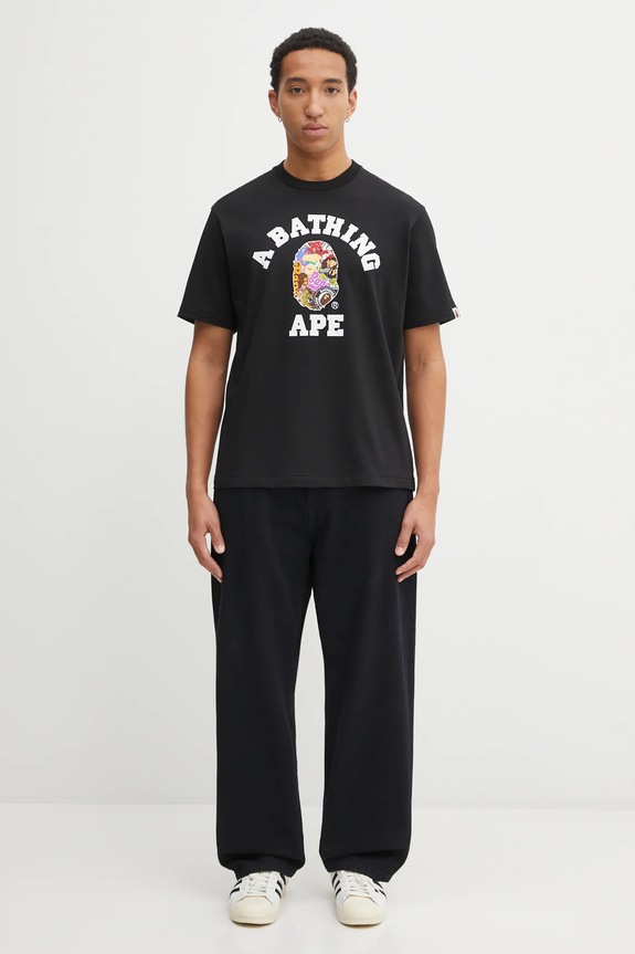 Bavlněné tričko A Bathing Ape Multi Logo College 1L30110358 černá