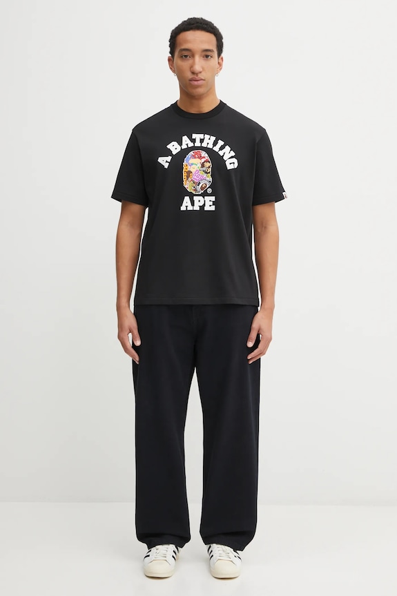Bavlněné tričko A Bathing Ape Multi Logo College 1L30110358 černá