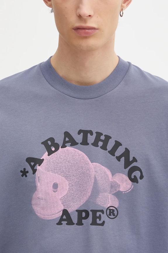 A Bathing Ape tricou din bumbac Milo College Relaxed gri 2L30110302
