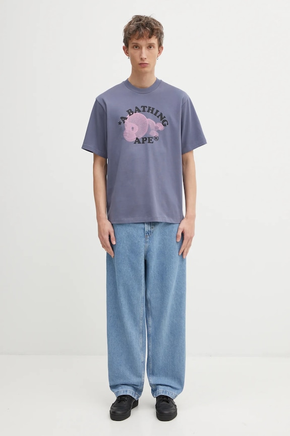 A Bathing Ape tricou din bumbac Milo College Relaxed 2L30110302 gri
