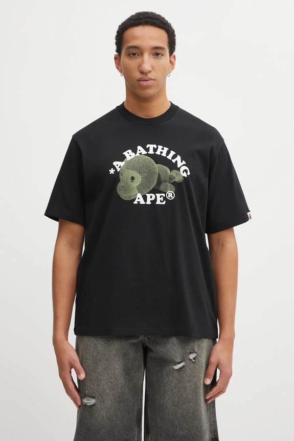 Bavlněné tričko A Bathing Ape Milo College Relaxed relaxed černá 2L30110302