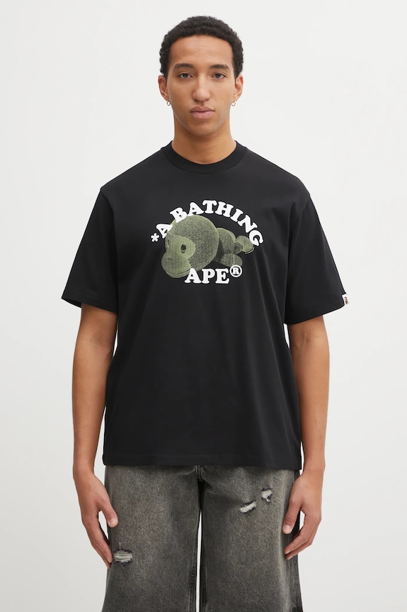 Bavlněné tričko A Bathing Ape Milo College Relaxed relaxed černá 2L30110302
