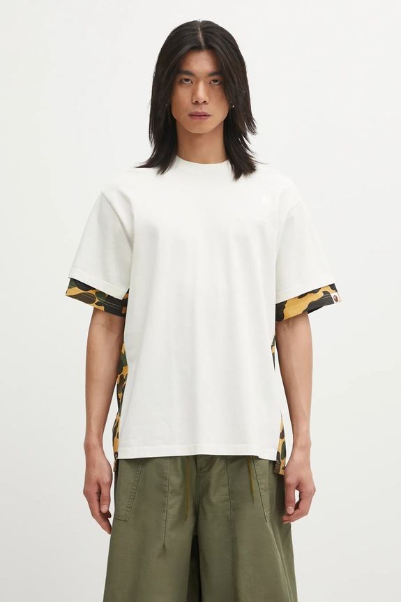 A Bathing Ape cotton t-shirt 1st Camo Heavy Washed Blocking applique beige 1L30109337