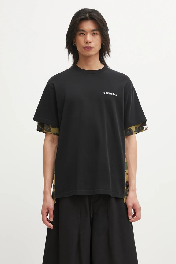 A Bathing Ape cotton t-shirt 1st Camo Heavy Washed Blocking applique black 1L30109337