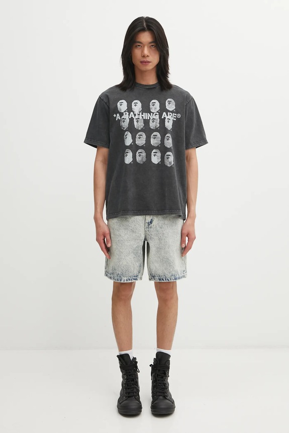 A Bathing Ape cotton t-shirt Garment Dye Logo 1L30109348 black