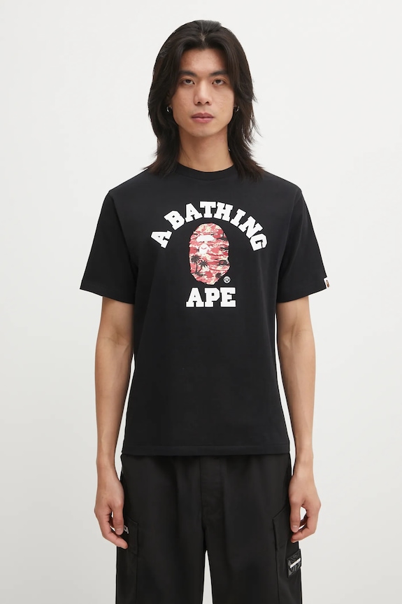 A Bathing Ape cotton t-shirt Palm Tree Camo College cotton black 1L30110025