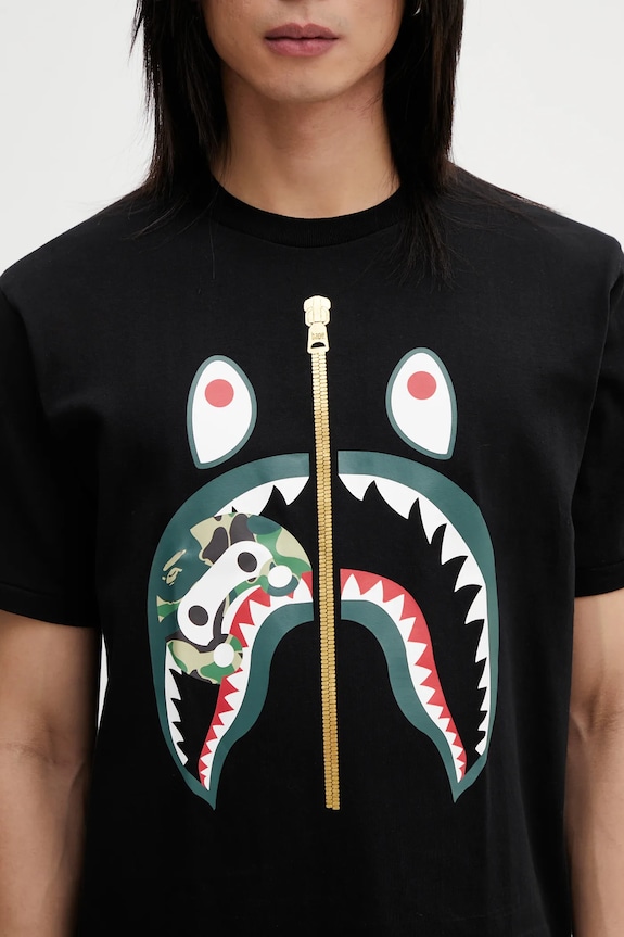 Бавовняна футболка A Bathing Ape ABC Camo Milo Shark чорний 002TEL301003M
