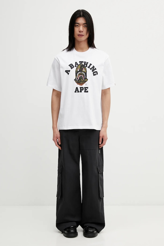 Хлопковая футболка A Bathing Ape 1st Camo Shark Seijin 001TEL801316M белый