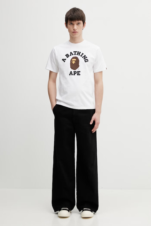 Бавовняна футболка A Bathing Ape College 001TEL801001M білий