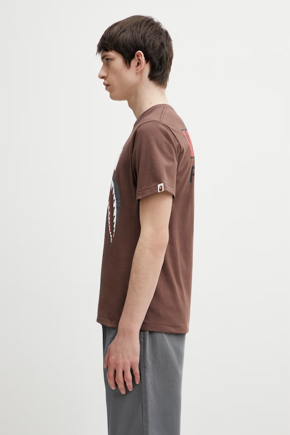 A Bathing Ape t-shirt bawełniany Shark 001TEL801003M brązowy AW25