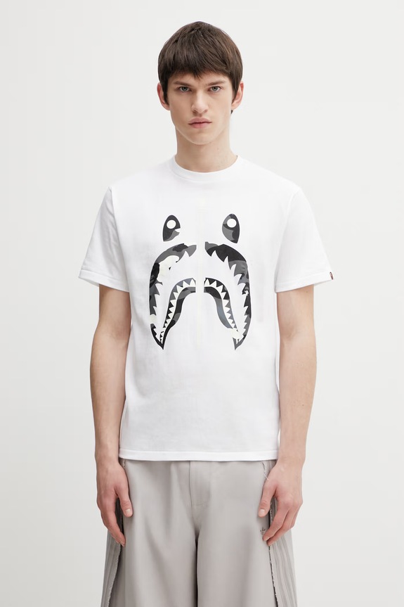 Бавовняна футболка A Bathing Ape City Camo Shark надрук білий 001TEL801027M