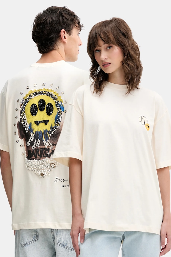 Barrow t-shirt bawełniany nadruk beżowy F5BWUATH124