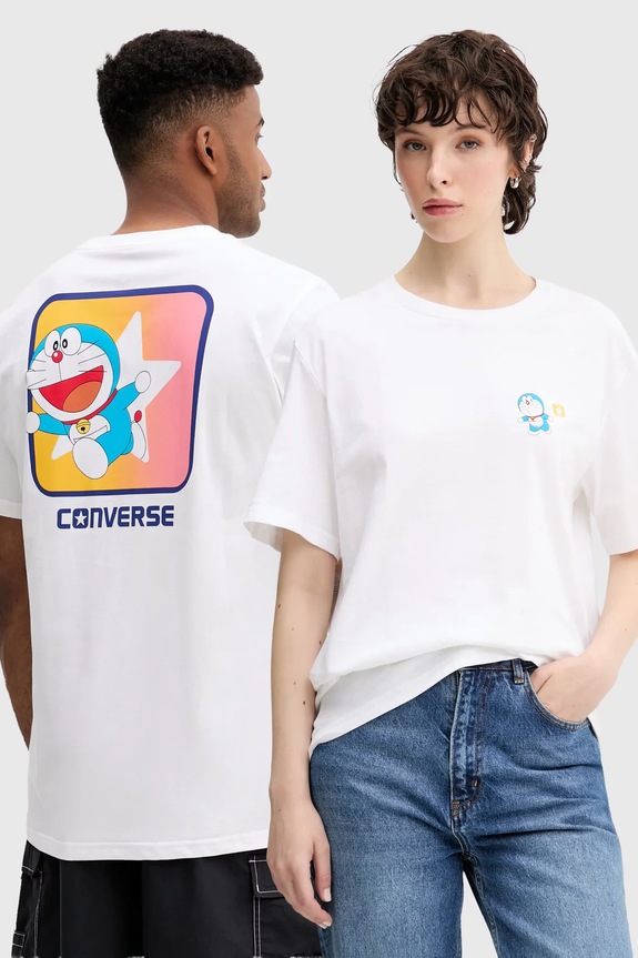 Bombažna kratka majica Converse X DORAEMON GRAPHIC Okrogel bela 10028893.A01