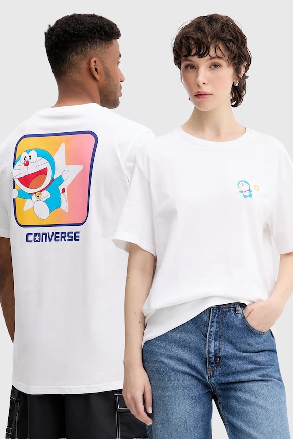 Bombažna kratka majica Converse X DORAEMON GRAPHIC Okrogel bela 10028893.A01