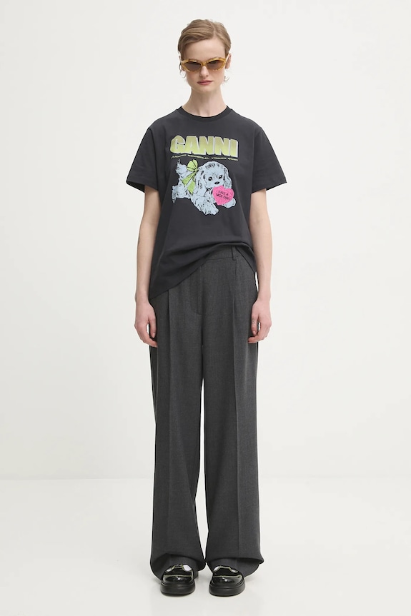 GANNI t-shirt bawełniany Basic Cotton Jersey Neon Puppy T4333 szary