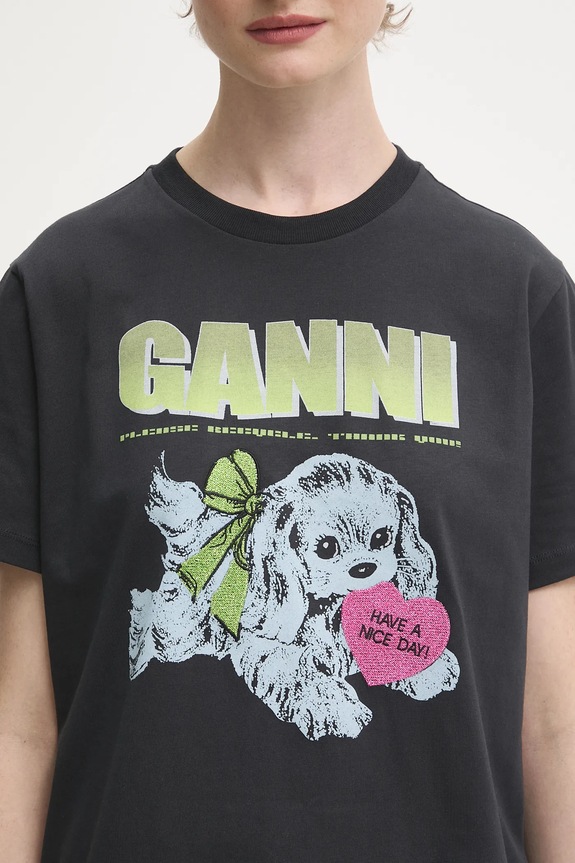 GANNI t-shirt bawełniany Basic Cotton Jersey Neon Puppy szary T4333
