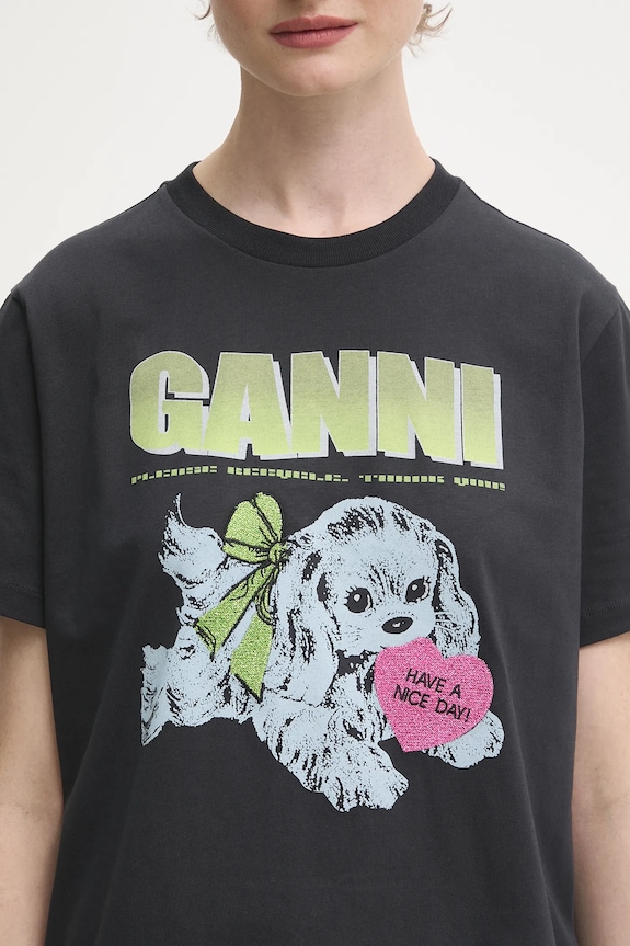 GANNI t-shirt bawełniany Basic Cotton Jersey Neon Puppy szary T4333